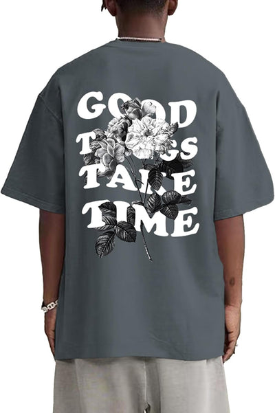 Vintage Graphic Tees for Men Oversized Floral Letter