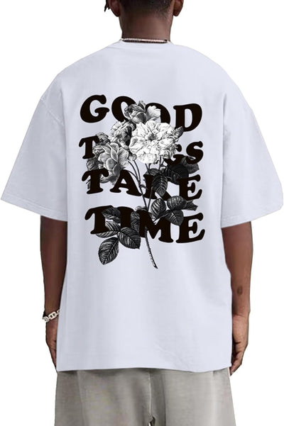 Vintage Graphic Tees for Men Oversized Floral Letter