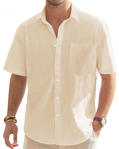 J.VER Men's Cotton Linen Short Sleeve Shirts