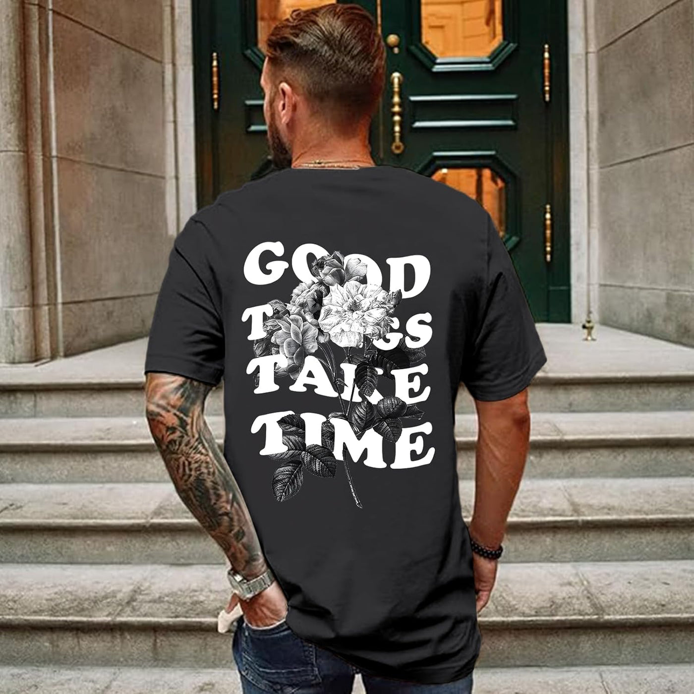 Vintage Graphic Tees for Men Oversized Floral Letter