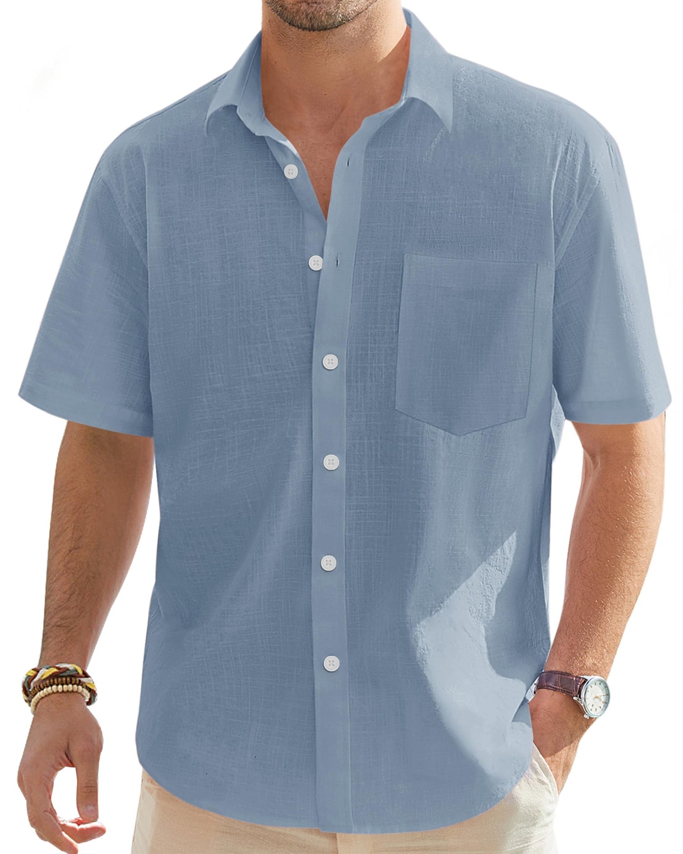 J.VER Men's Cotton Linen Short Sleeve Shirts