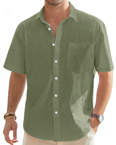 J.VER Men's Cotton Linen Short Sleeve Shirts