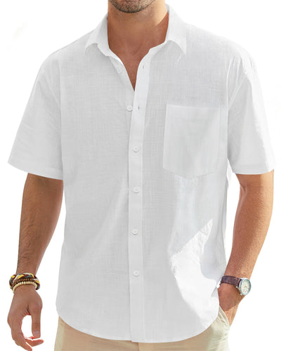 J.VER Men's Cotton Linen Short Sleeve Shirts