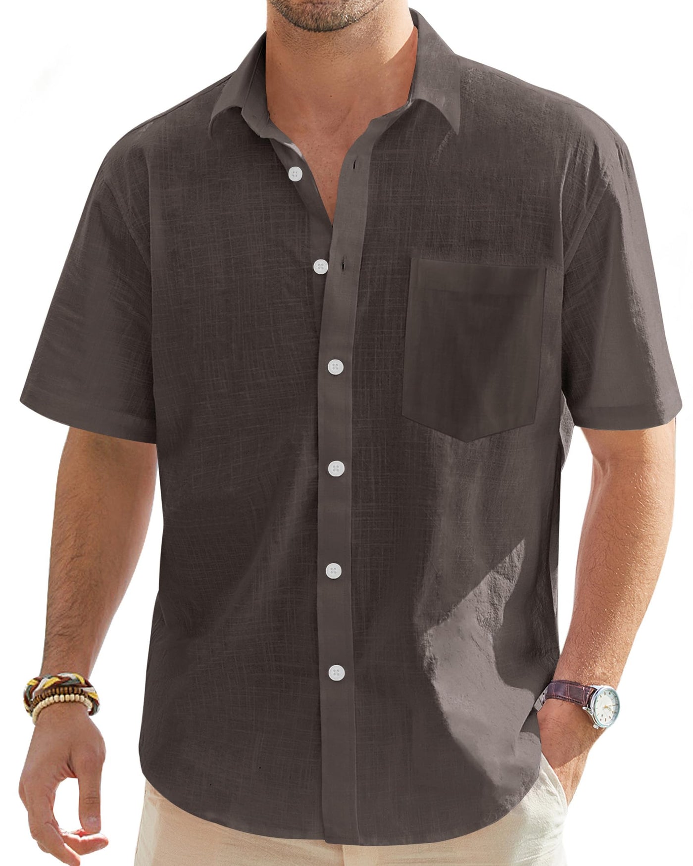 J.VER Men's Cotton Linen Short Sleeve Shirts