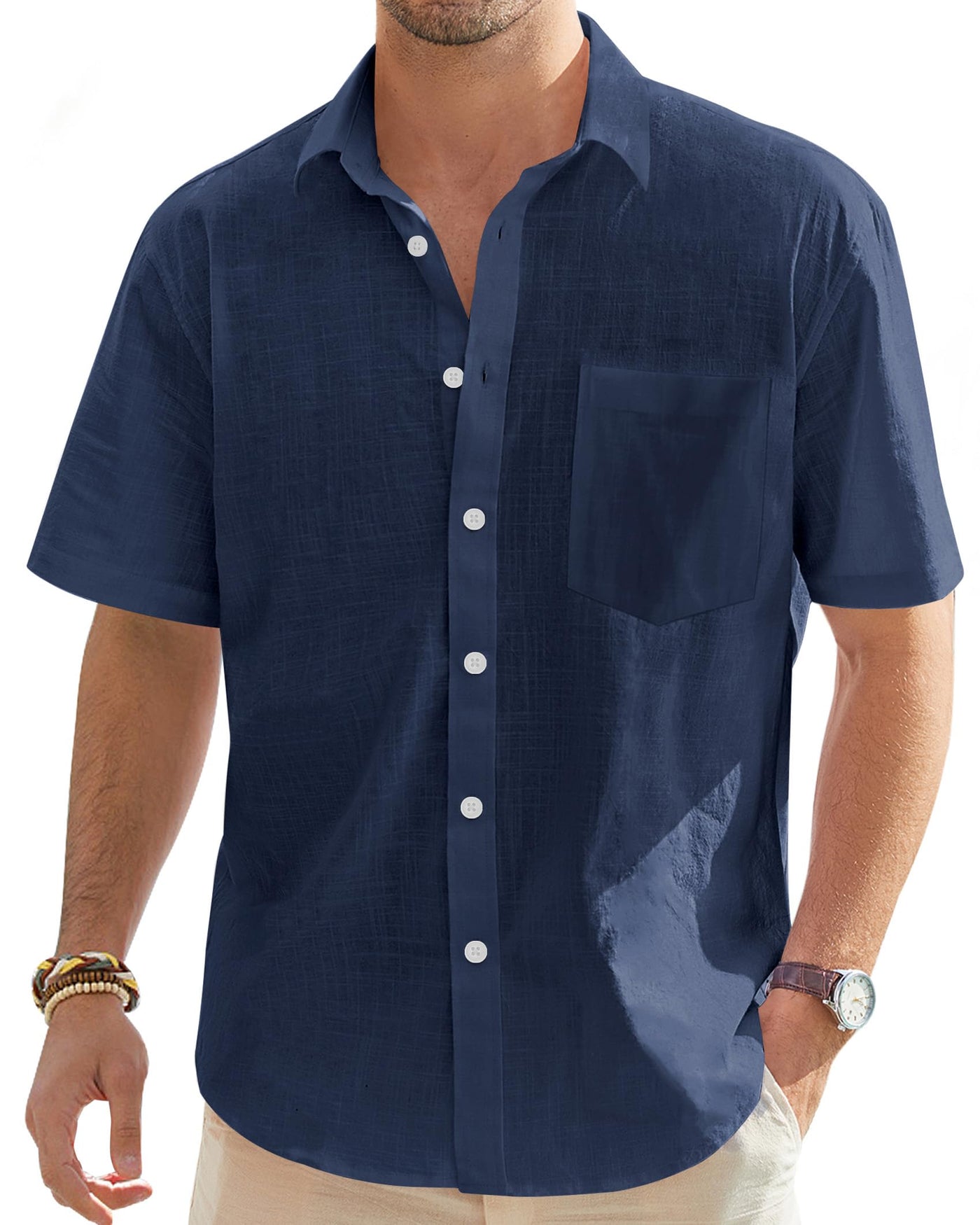 J.VER Men's Cotton Linen Short Sleeve Shirts