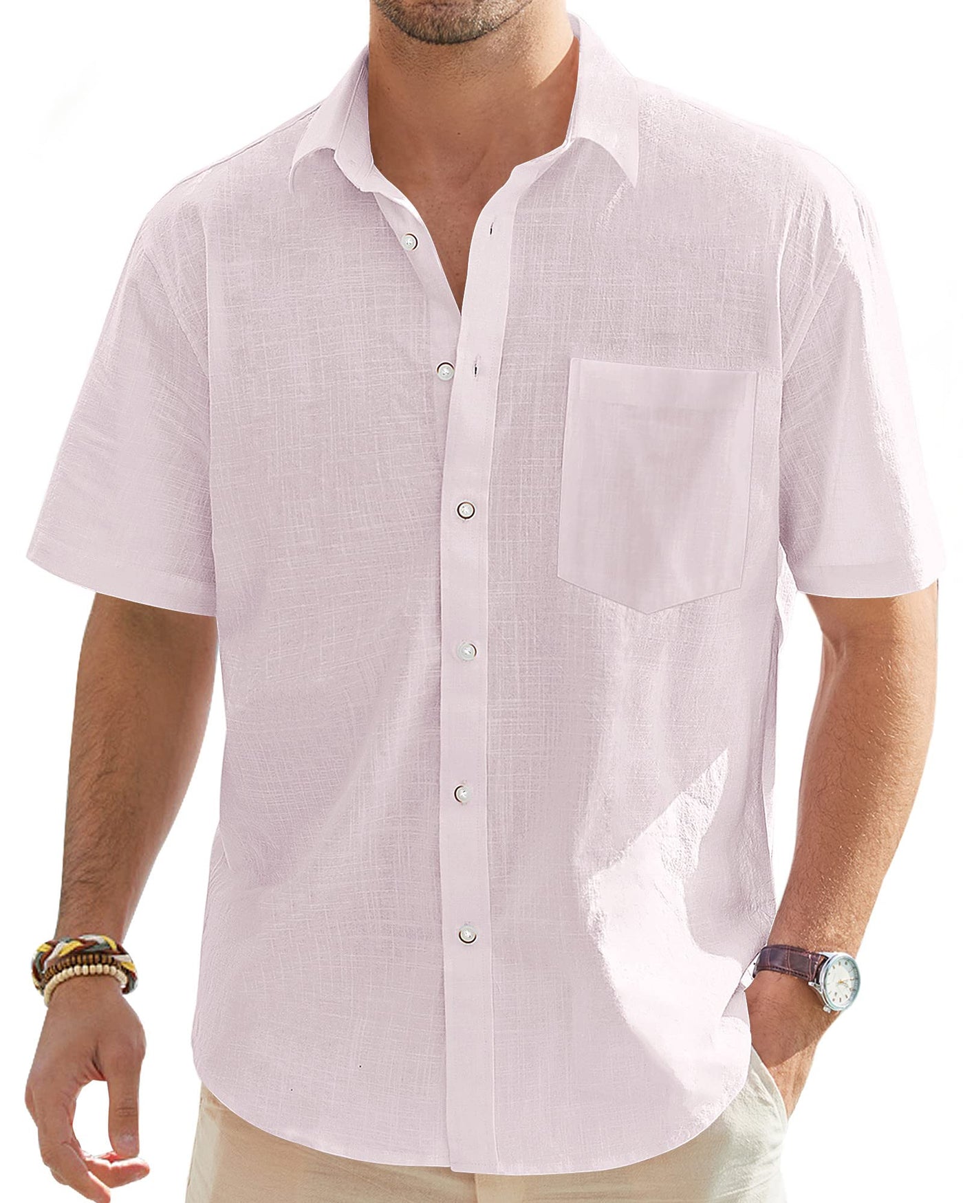 J.VER Men's Cotton Linen Short Sleeve Shirts