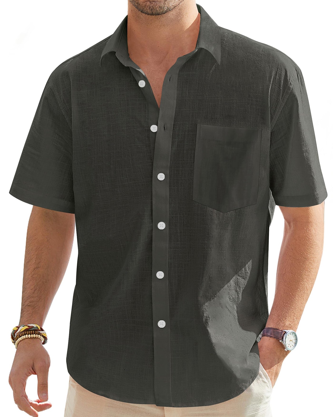 J.VER Men's Cotton Linen Short Sleeve Shirts