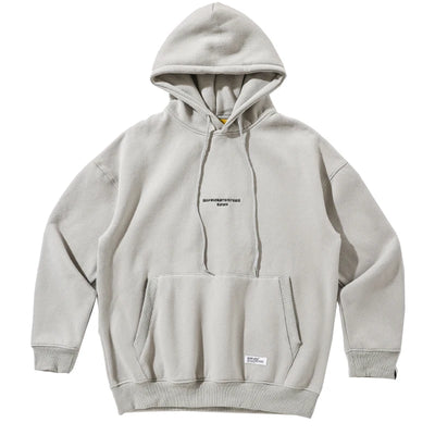 Plus Size Harajuku High Quality Thin Couple Pullover in light grey with hood and front pocket.