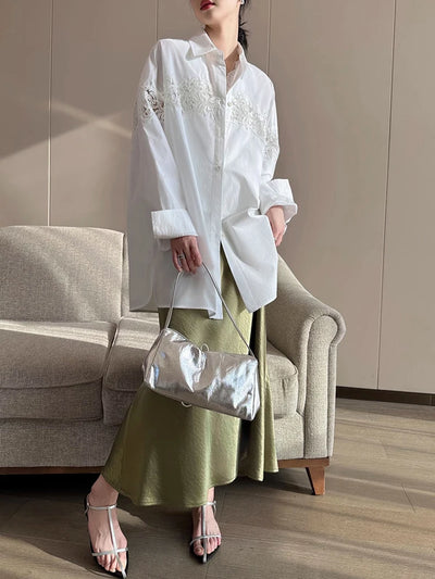 Oversized White Lace Shirt for Women Long Sleeve