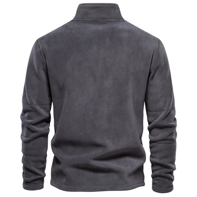men's thick fleece zip jacket back view, soft fleece material, perfect for winter streetwear style.