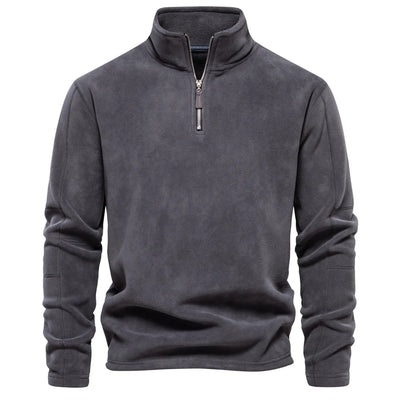 men's thick fleece zip jacket in grey color, featuring a high collar and zip-up design for winter comfort.