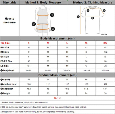 Size chart for men's thick fleece zip jacket, detailing body and product measurements for different sizes.