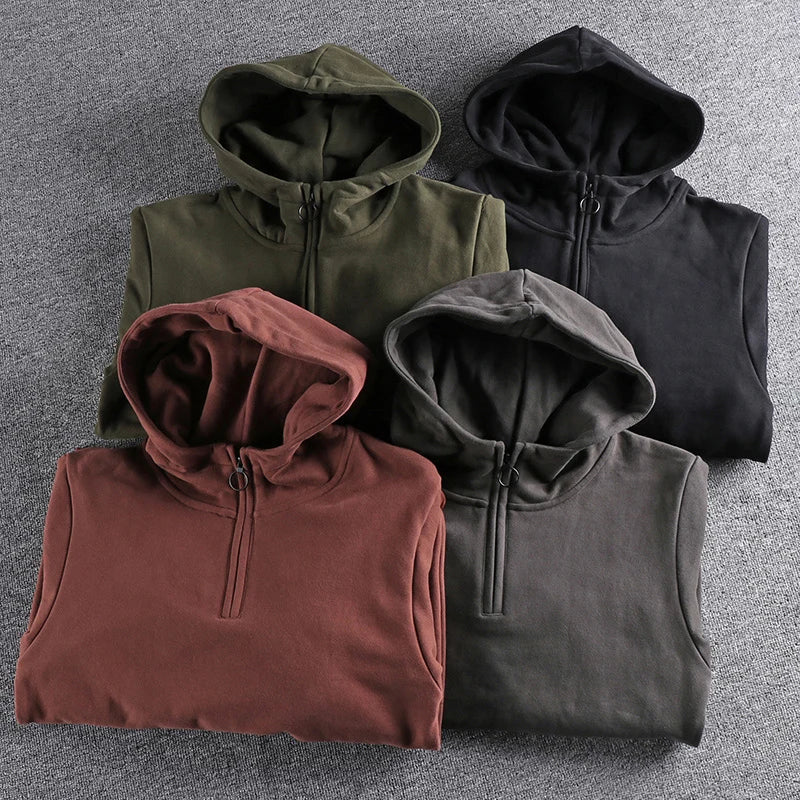 Men’s Retro Heavyweight Hoodie – 500g Thick Cotton Sweatshirt