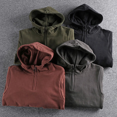 Men’s Retro Heavyweight Hoodie – 500g Thick Cotton Sweatshirt